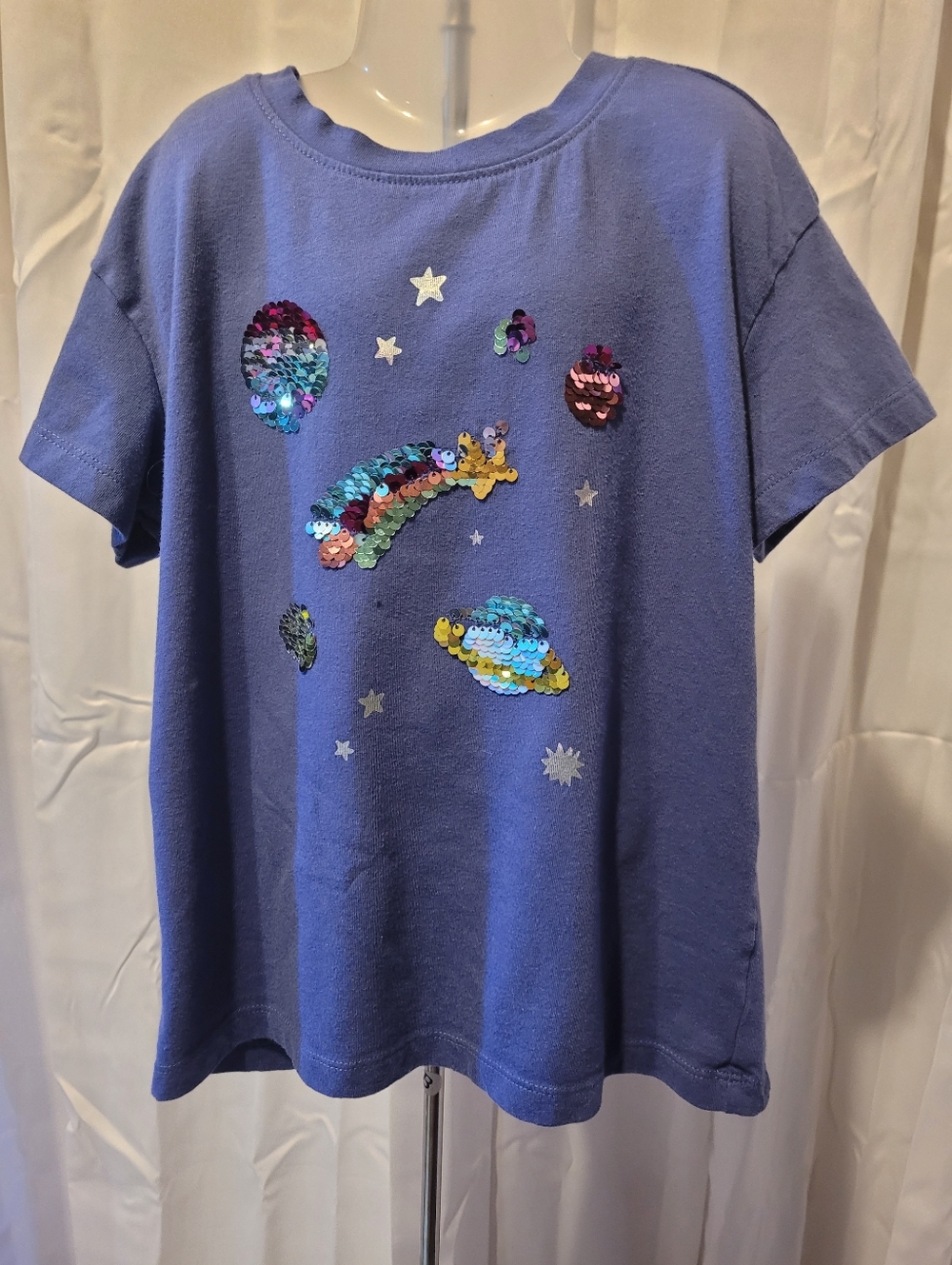 Cat & Jack Purple Short Sleeve Tee with Rainbow Sequin Planets